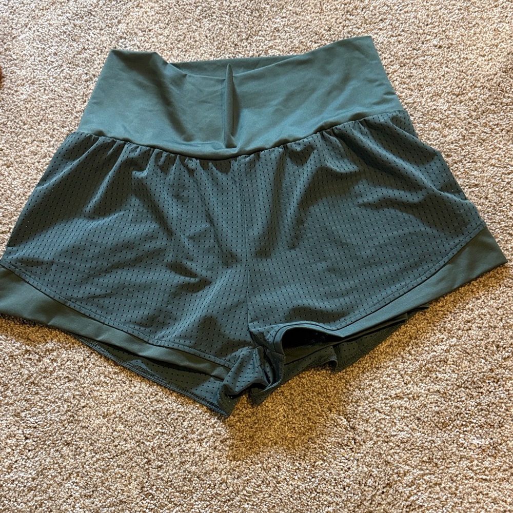 High-Waist Women's Athletic Running Shorts in Dark Green
